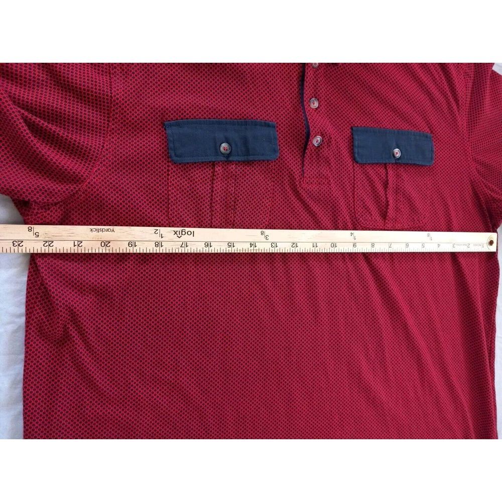 Sean John Men's XL Tailored Fit Buttons Up Stretch Polka-dot Red Pockets Polo - Picture 7 of 11